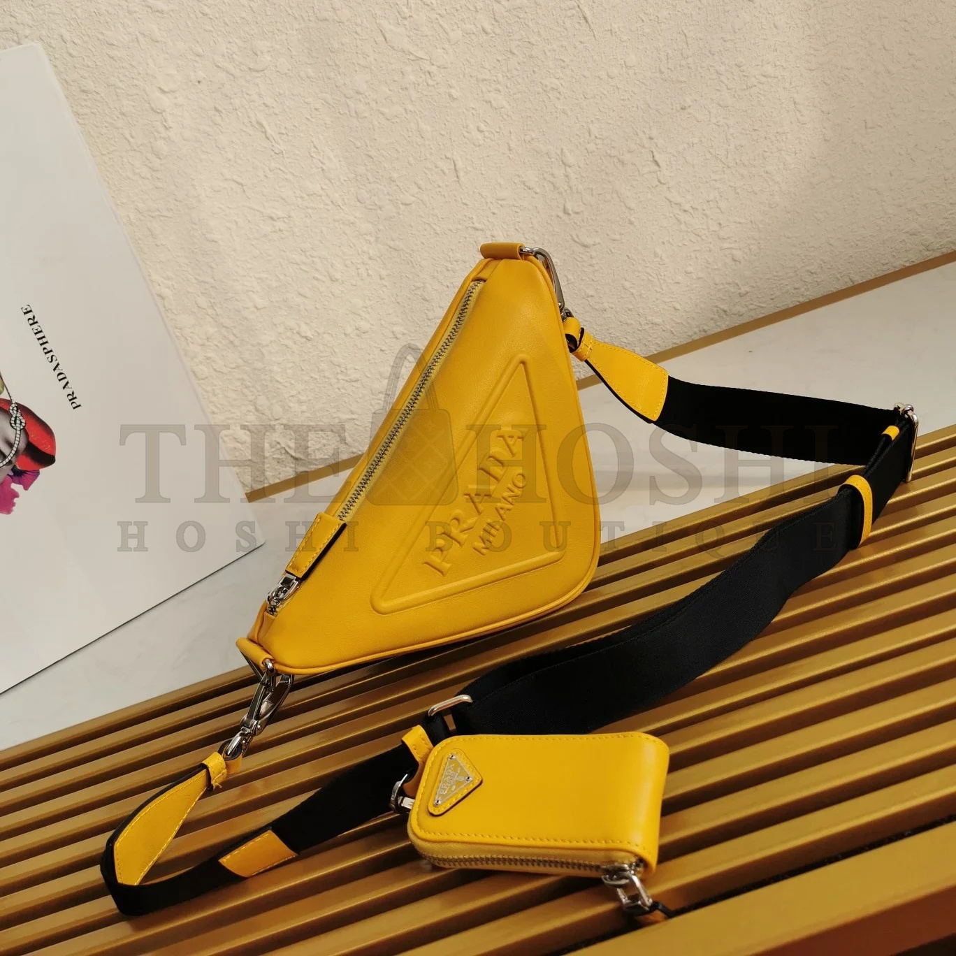 Pra*a Triangle Shoulder Bag In Yellow Calfskin Master Quality