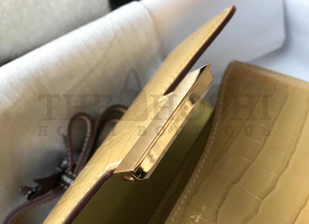 H**me5 Constance 24cm Bag In Jaune Poussin Embossed Crocodile Master Quality