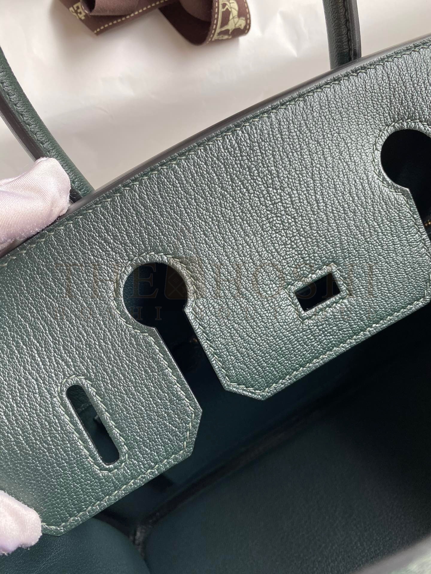 H**me5 Birkin 30 Retourne Handmade Bag In Vert Cypres Chevre Mysore Leather Master Quality