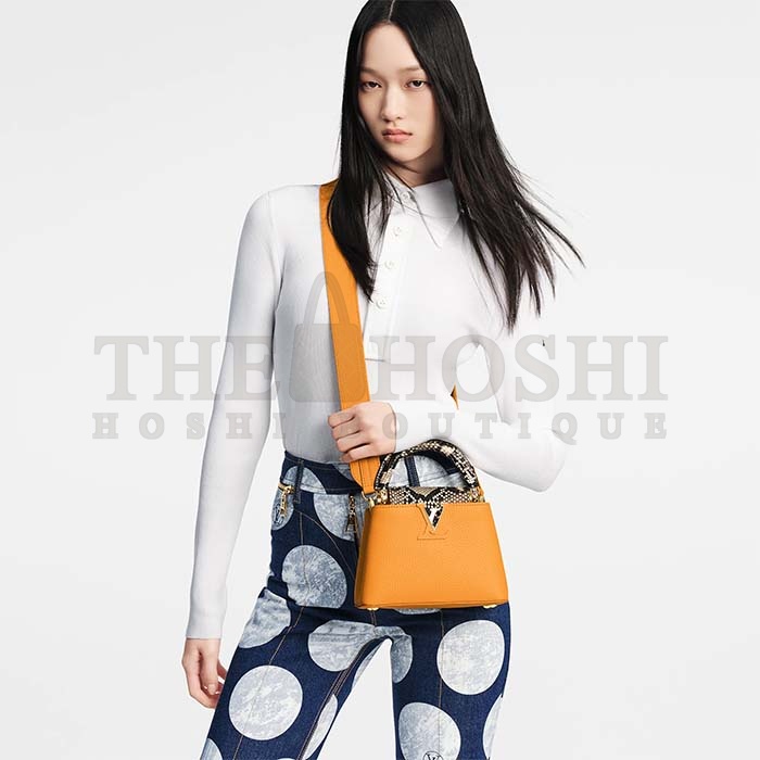 L0vis Vvtt0n LV Women Capucines Mini Handbag Golden Yellow Taurillon Leather Python Skin Master Quality