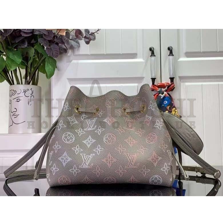 L0vis Vvtt0n LV Women Bella Bucket Bag Gray Mahina Perforated Calfskin Leather Microfiber Lining Master Quality