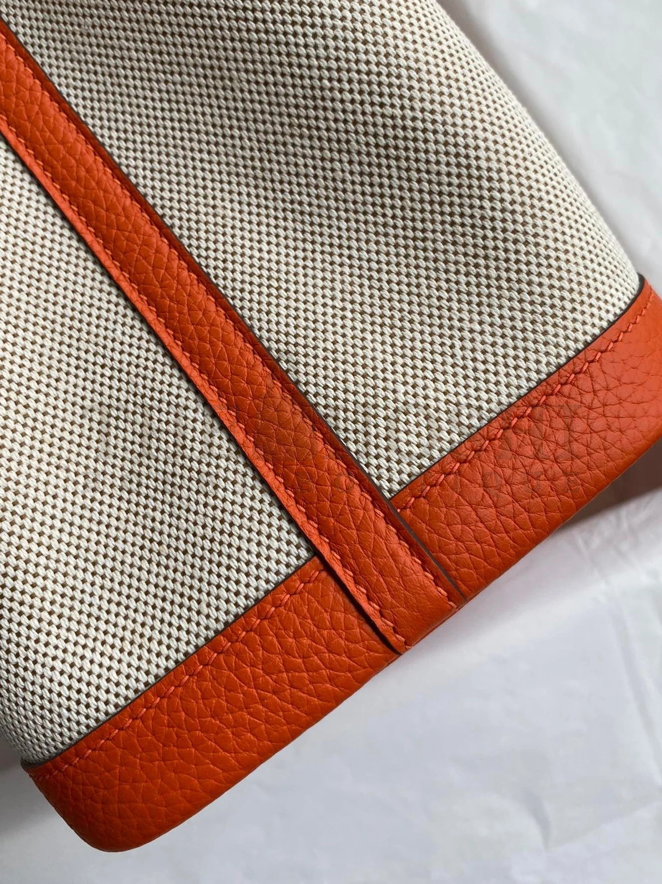 H**me5 Garden Party 30 Handmade Bag in Toile and Orange Leather Master Quality