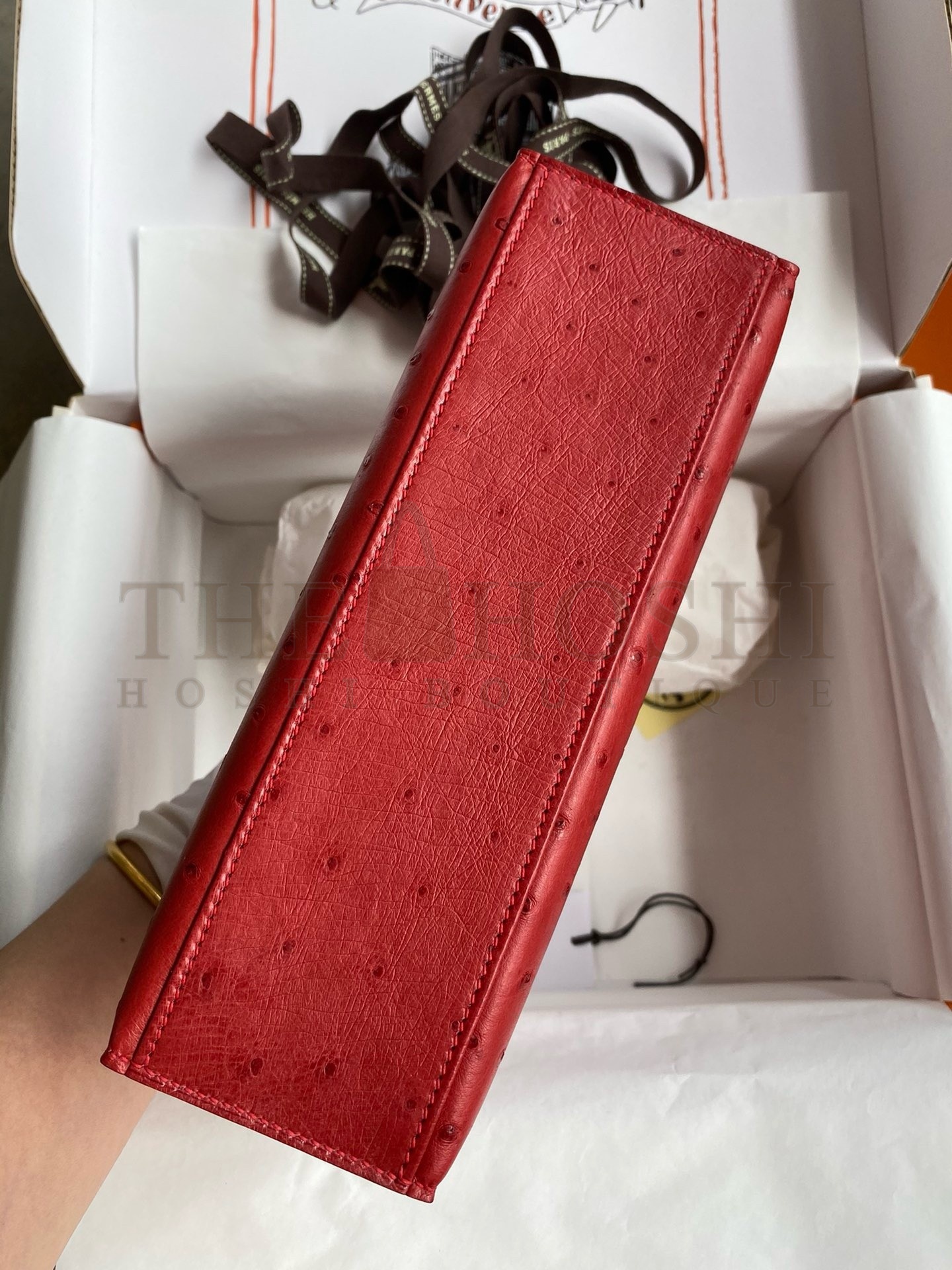 H**me5 Kelly Pochette Handmade Bag In Red Ostrich Leather Master Quality