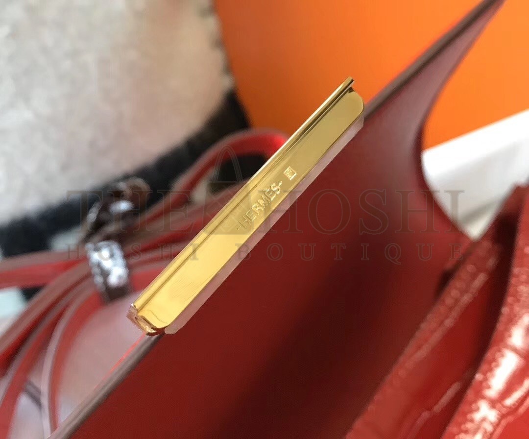 H**me5 Constance 24cm Bag In Red Embossed Crocodile Master Quality
