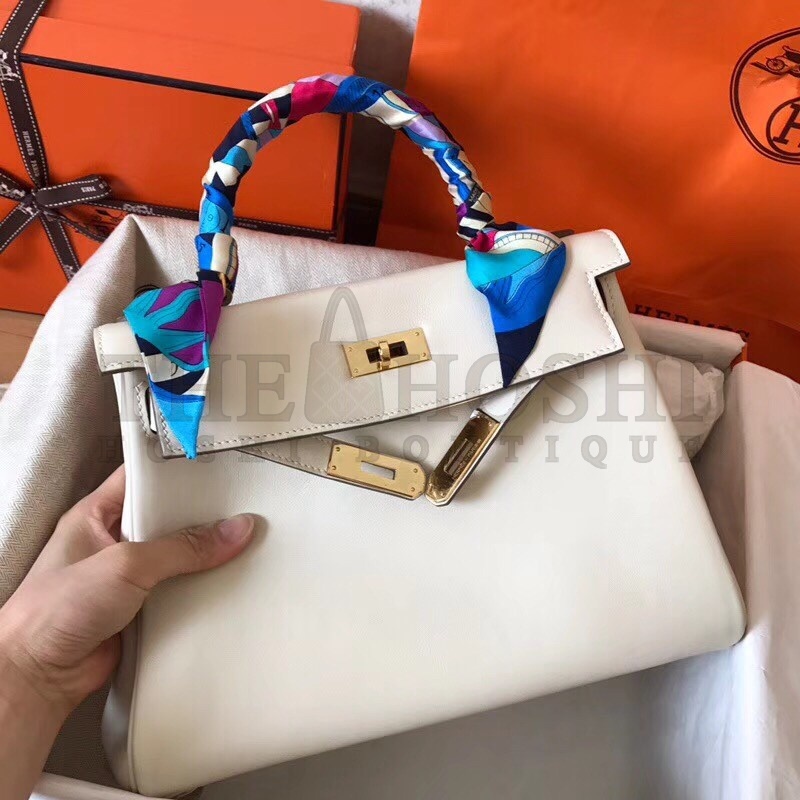 H**me5 White Swift Kelly 28cm Handmade Bag Master Quality