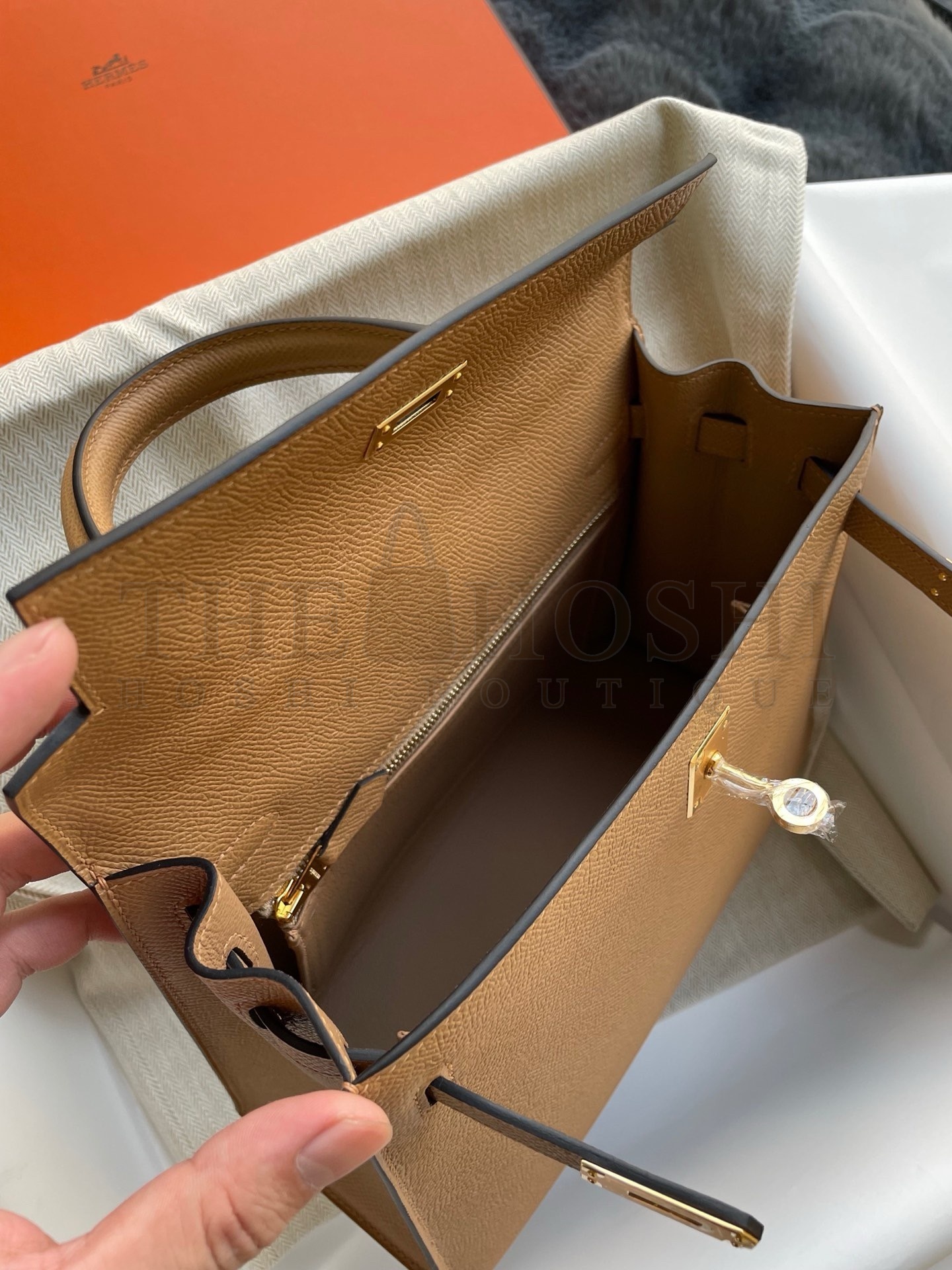 H**me5 Kelly Sellier 25 Handmade Bag In Chai Epsom Calfskin Master Quality