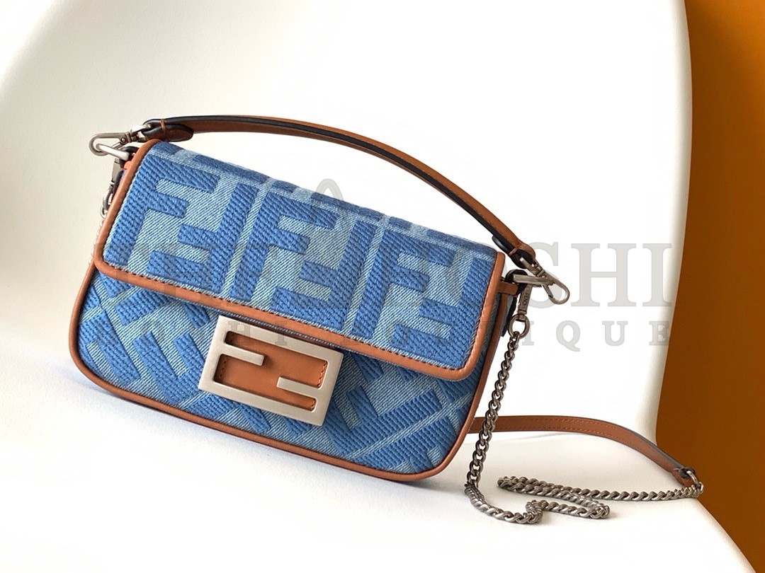 F**di Baguette Mini Bag in Denim with FF Embroidery Master Quality