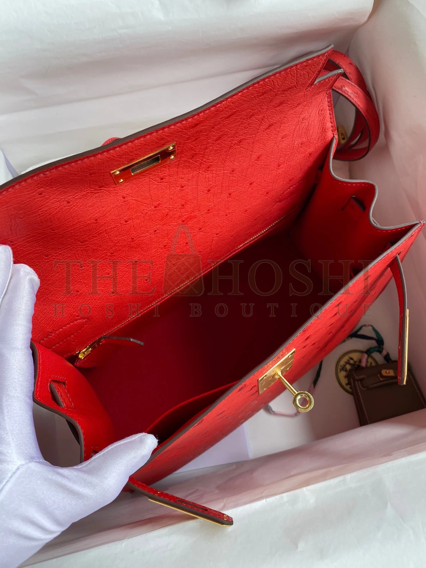H**me5 Kelly Sellier 28 Handmade Bag In Red Ostrich Leather Master Quality