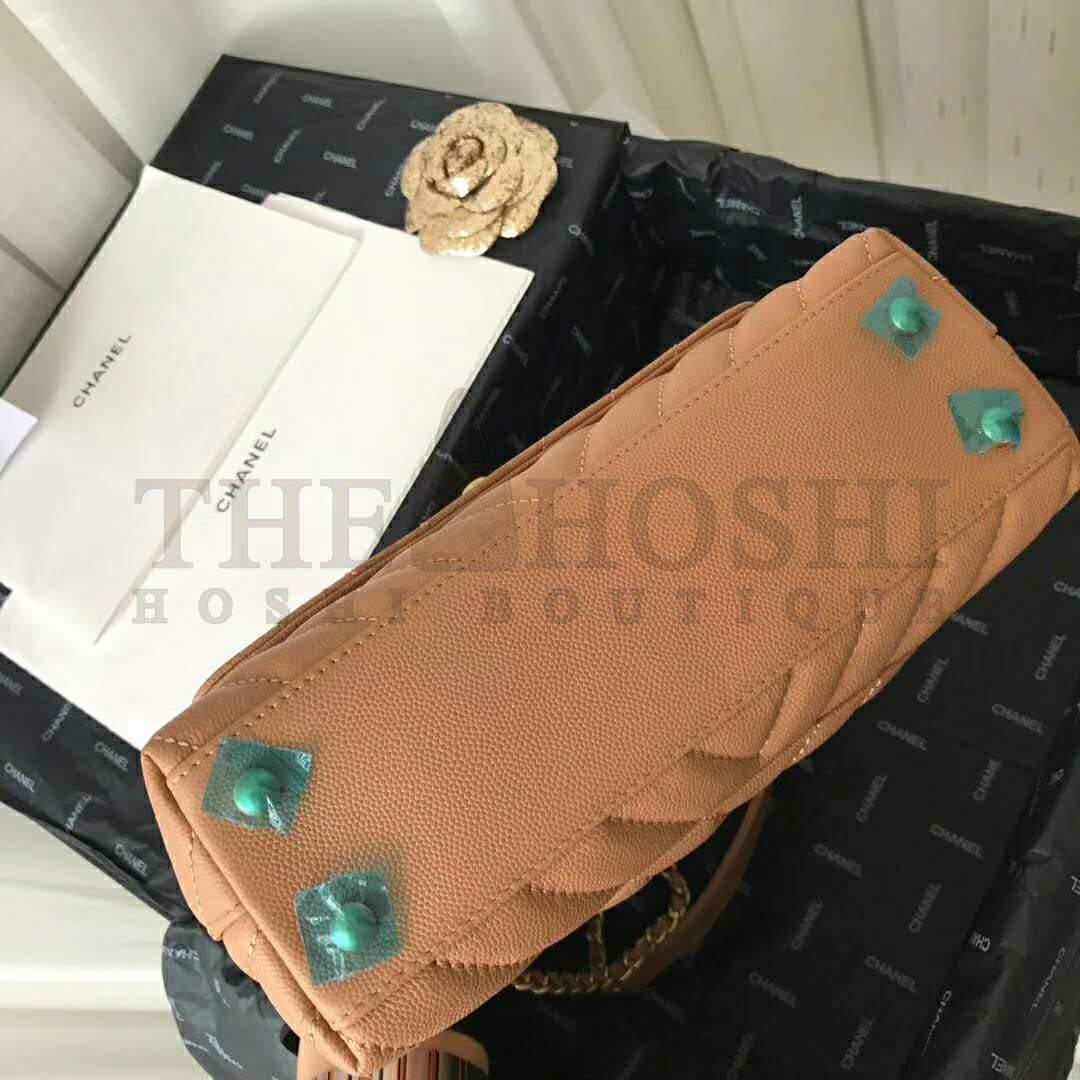 Ch**el Women Small Flap Bag with Top Handle Grained Calfskin-Beige Master Quality