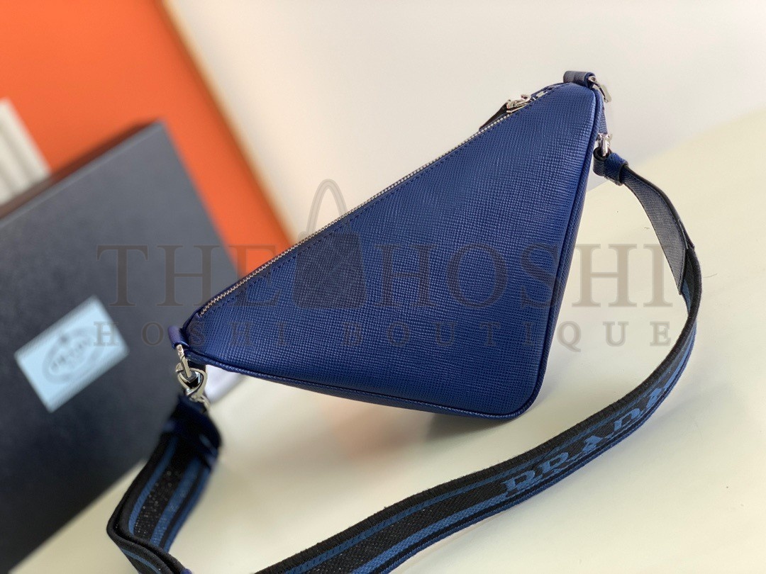 Pra*a Triangle Shoulder Bag In Blue Saffiano Leather Master Quality