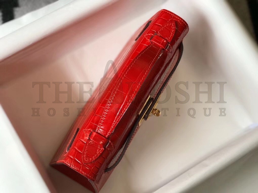 H**me5 Kelly Pochette Bag In Red Embossed Crocodile Leather Master Quality