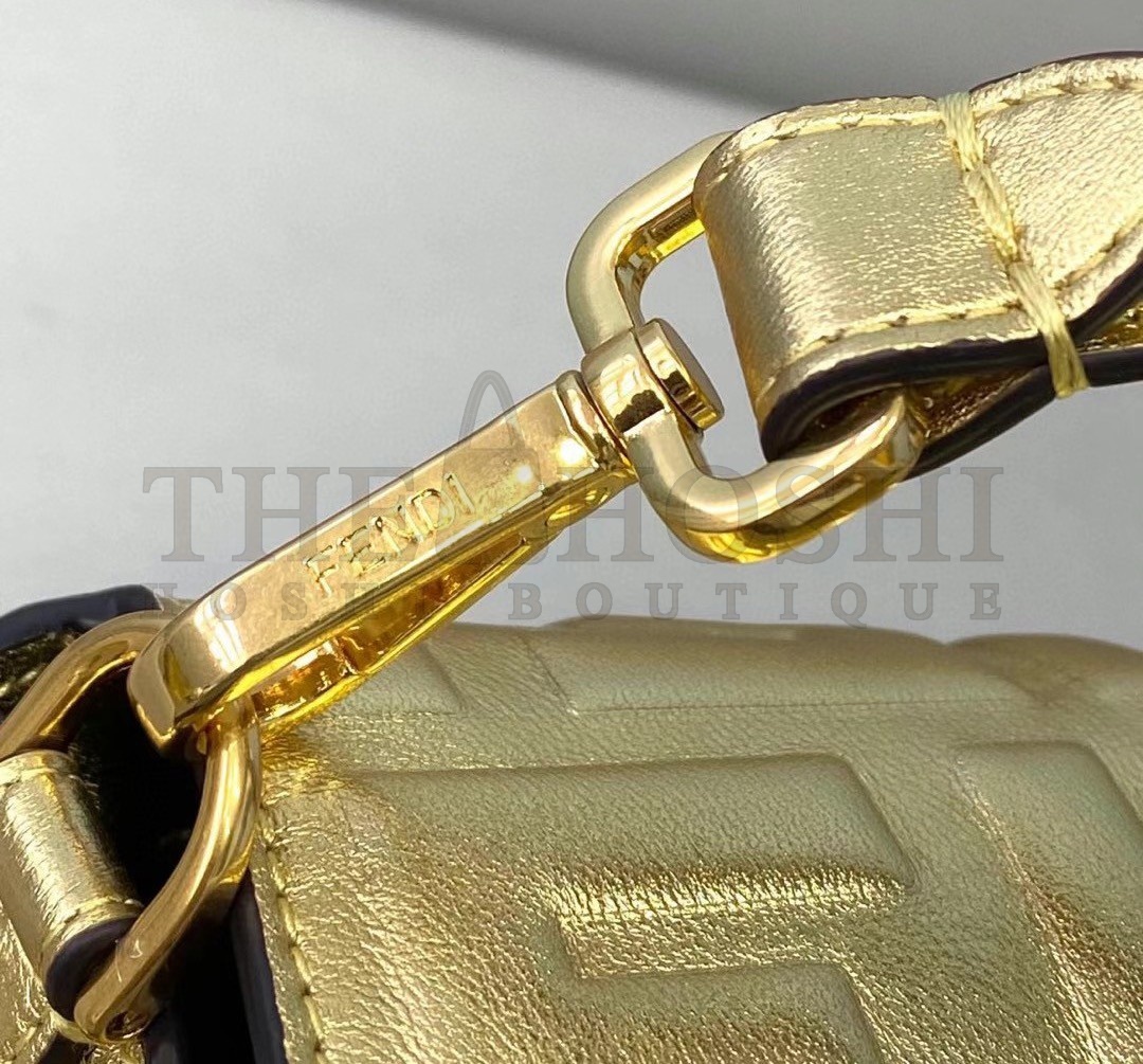 F**di Medium Baguette Bag In Gold FF Metallic Leather Master Quality