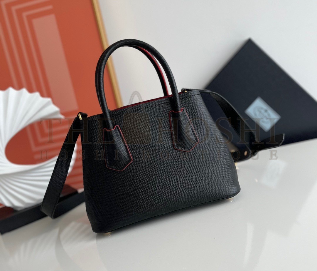 Pra*a Double Mini Bag In Black Saffiano Leather Master Quality