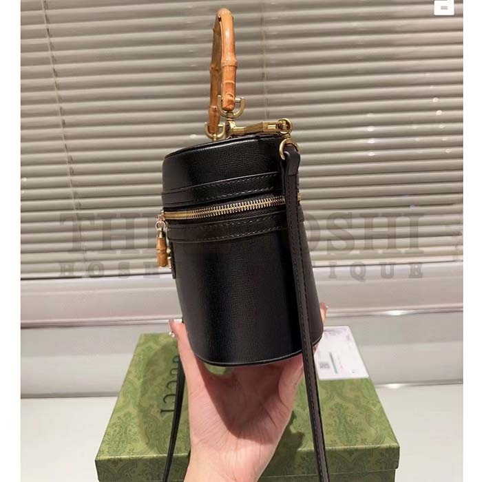 Gvc*1 Women GG Mini Bamboo Shoulder Bag Black Leather Bamboo Handle Double G Master Quality