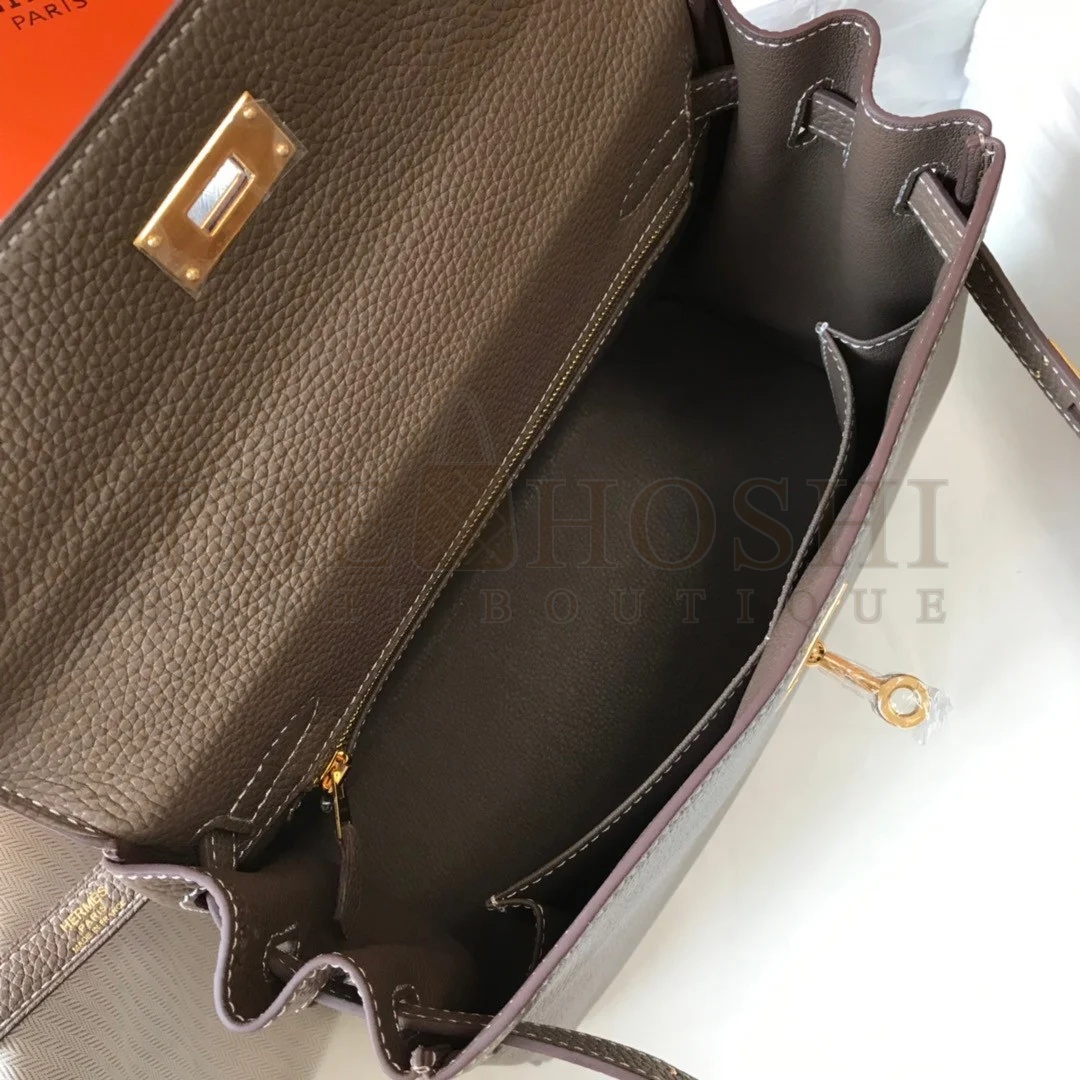 H**me5 Kelly 28cm Retourne Bag in Taupe Clemence Leather GHW Master Quality