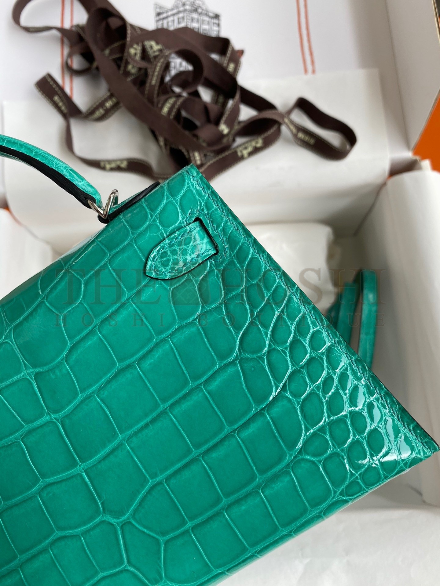 H**me5 Kelly Mini II Sellier Handmade Bag In Vert Jude Shiny Alligator Leather Master Quality