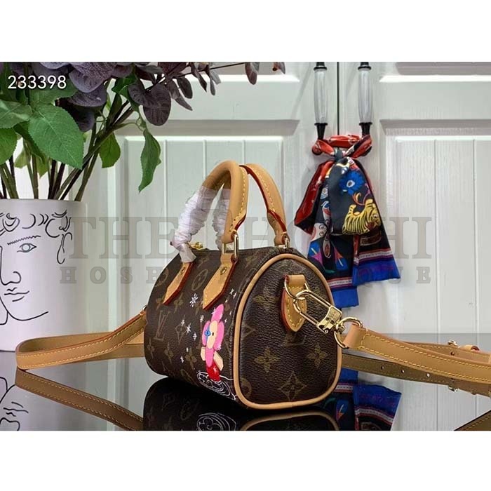 L0vis Vvtt0n LV Women Nano Speedy Bag Pink Monogram Coated Canvas Cowhide Leather Master Quality