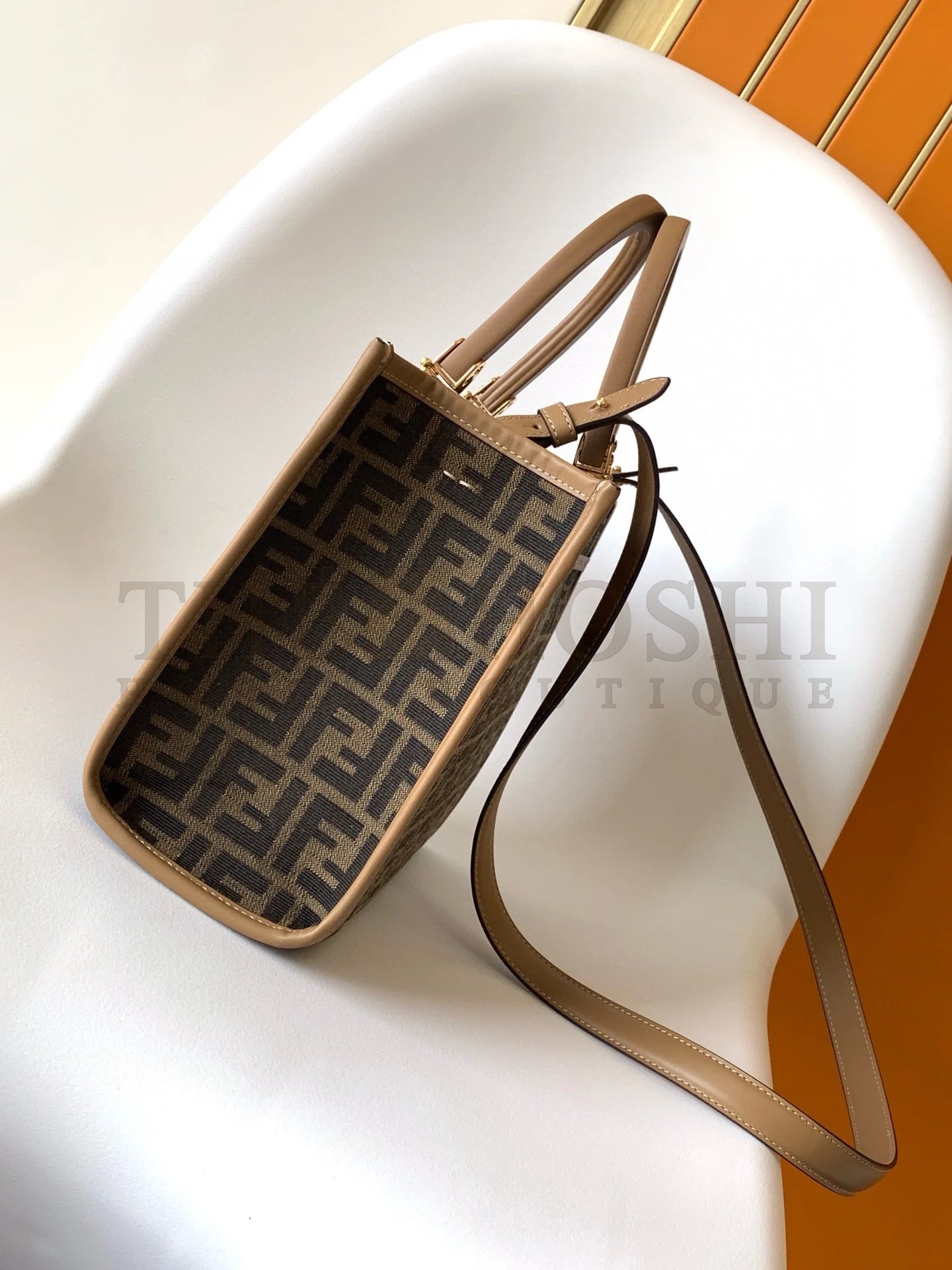 F**di Sunshine Small Tote Bag in Brown FF Jacquard Fabric Master Quality