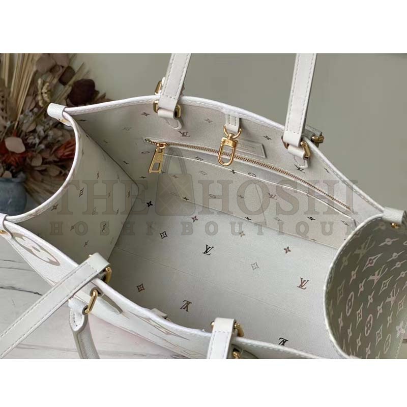 L0vis Vvtt0n LV Women OnTheGo MM Tote Sunset Kaki Monogram Coated Canvas Master Quality