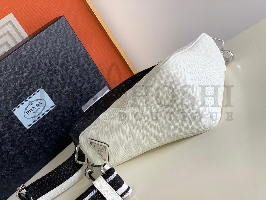 Pra*a Triangle Shoulder Bag In White Saffiano Leather Master Quality