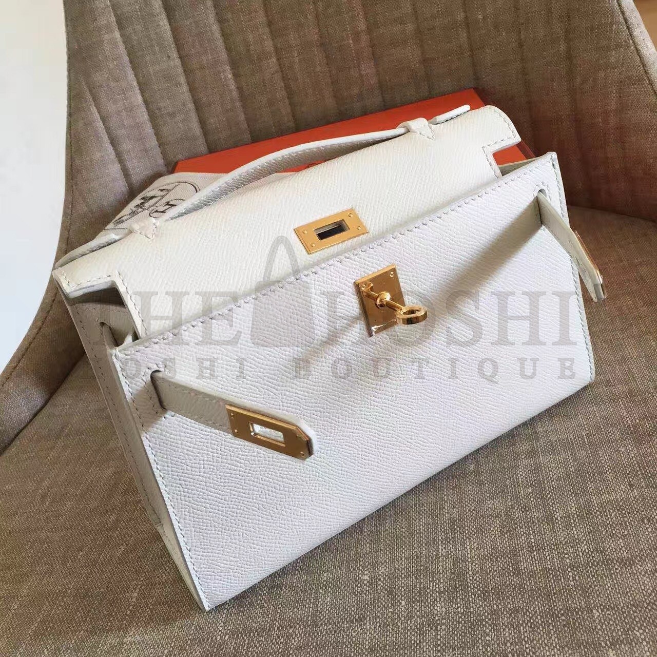 H**me5 White Kelly Pochette Epsom Handmade Bag Master Quality