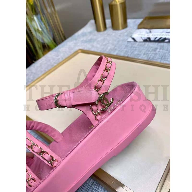 Ch**el Women Sandals Calfskin Red 5 mm Heel Master Quality