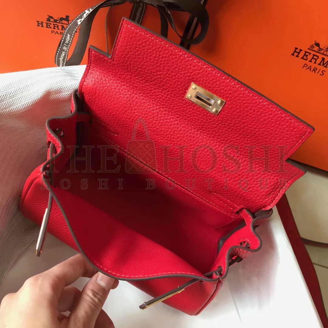 H**me5 Mini Kelly 20cm Bag In Red Clemence Leather Master Quality