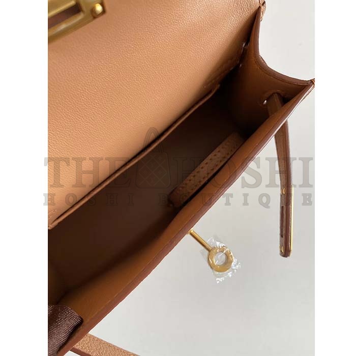 H**me5 Women Mini Kelly 20 Bag in Togo Leather with Gold Hardware-Brown Master Quality