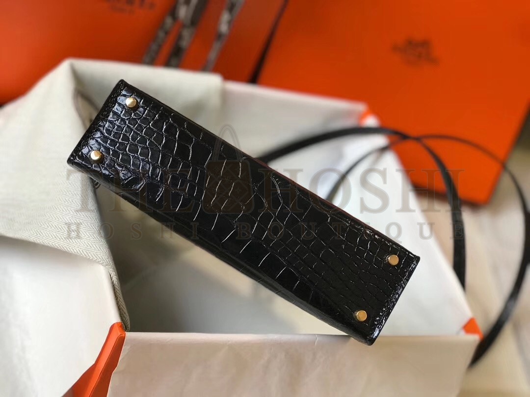 H**me5 Kelly Mini II Bag In Black Crocodile Embossed Leather Master Quality