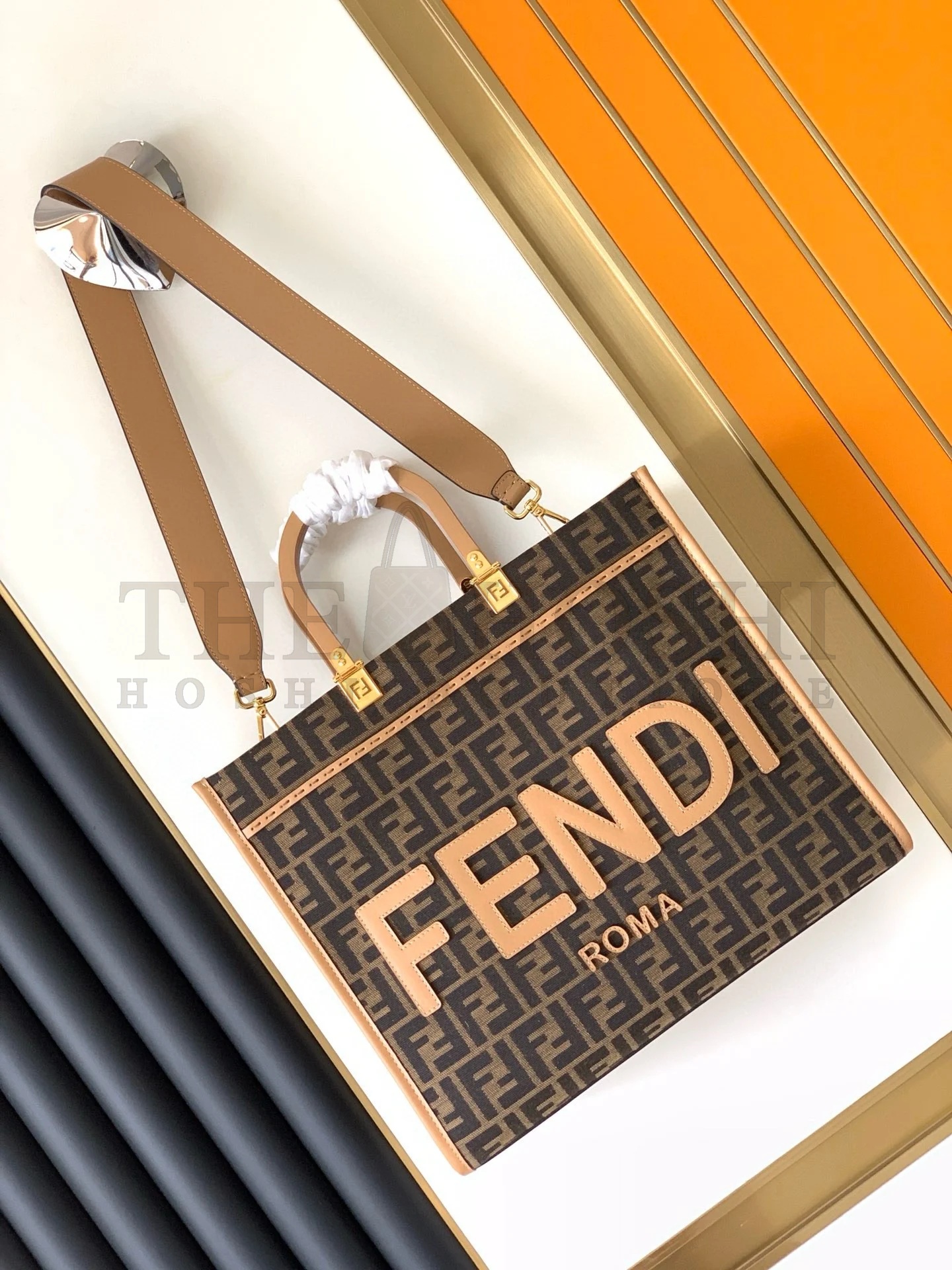 F**di Sunshine Medium Tote Bag in Brown FF Jacquard Fabric Master Quality