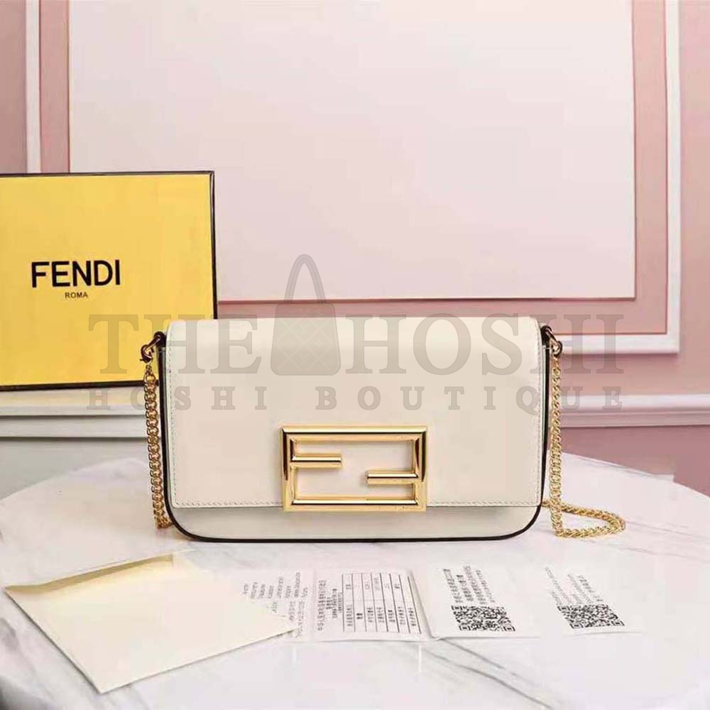 F**di Women Wallet on Chain with Pouches Leather Mini-Bag-White Master Quality