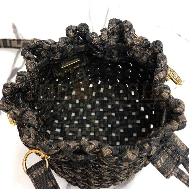 F**di Women Mon Tresor Jacquard Fabric Interlace Mini-Bag-Brown Master Quality