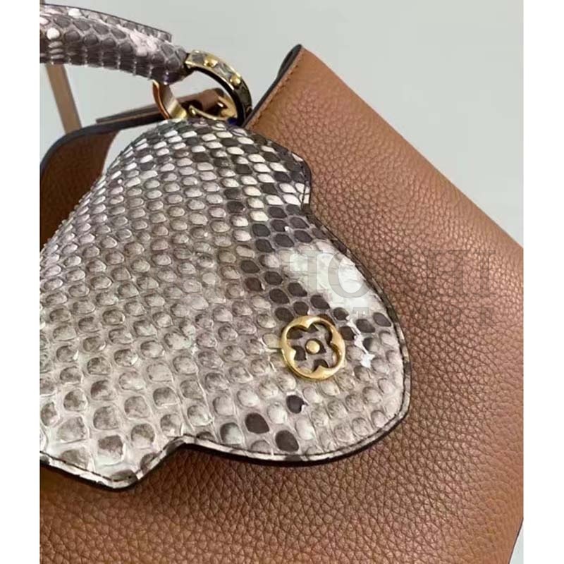 L0vis Vvtt0n LV Women Capucines Mini Handbag Brown Taurillon Python Leather Master Quality