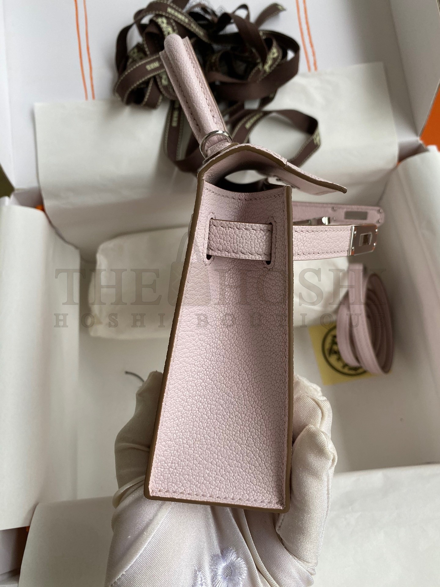 H**me5 Kelly Mini II Sellier Handmade Bag In Mauve Pale Chevre Mysore Leather Master Quality