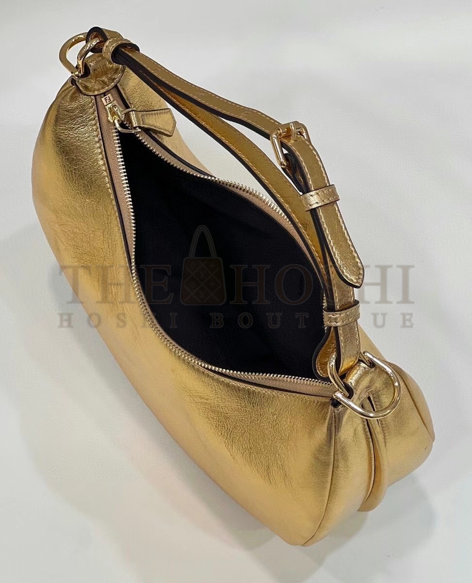 F**di F**digraphy Small Hobo Bag In Gold Metallic Leather Master Quality