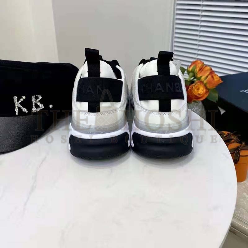 Ch**el Women Sneakers Suede Calfskin Nylon &amp; Grosgrain White Gray &amp; Yellow Master Quality