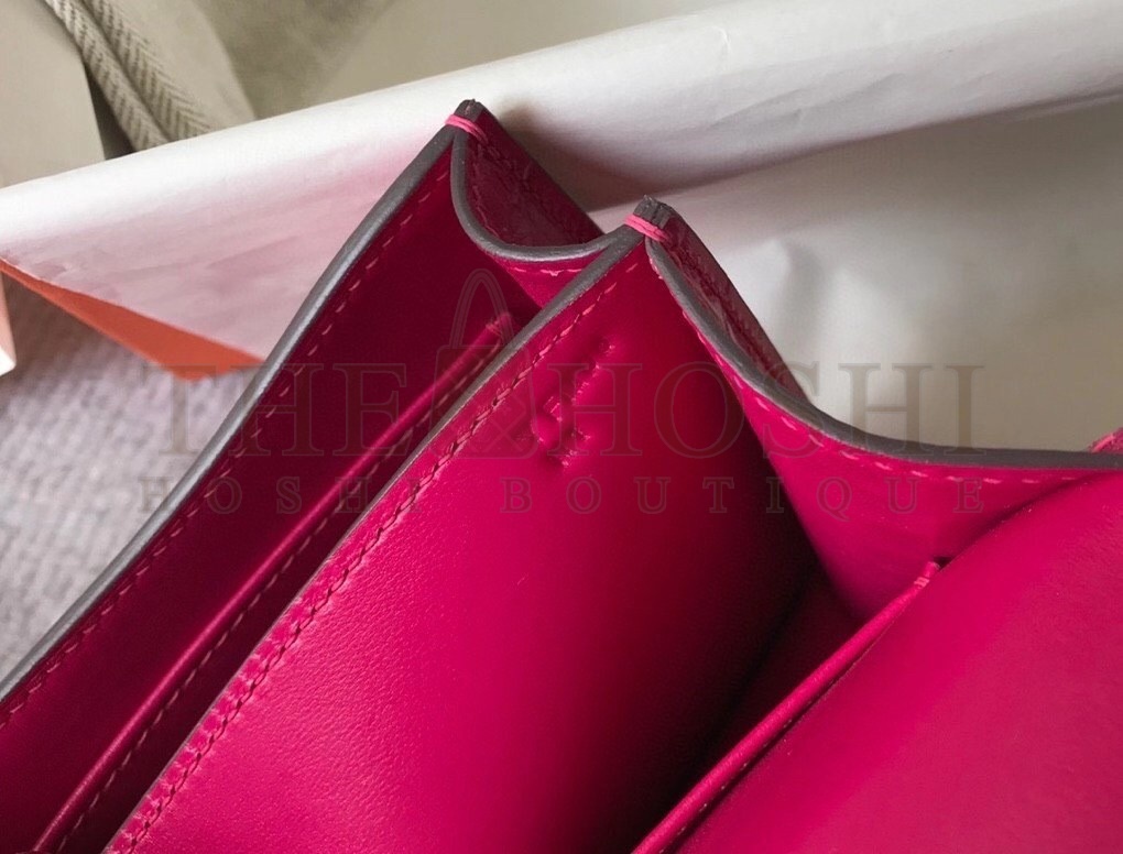 H**me5 Constance 18cm Bag In Rose Red Embossed Crocodile Master Quality