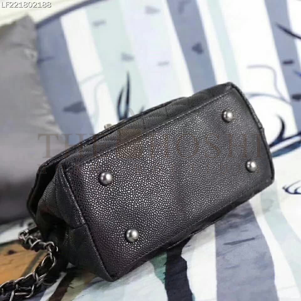 Ch**el Coco Caviar Lizard Quilted Mini Flap Bag with Top-Handle-Black Master Quality