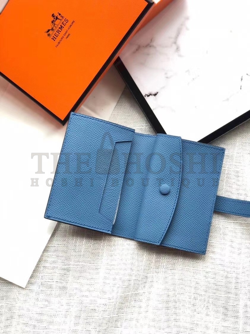 H**me5 Bearn Mini Wallet In Sky Blue Epsom Leather Master Quality