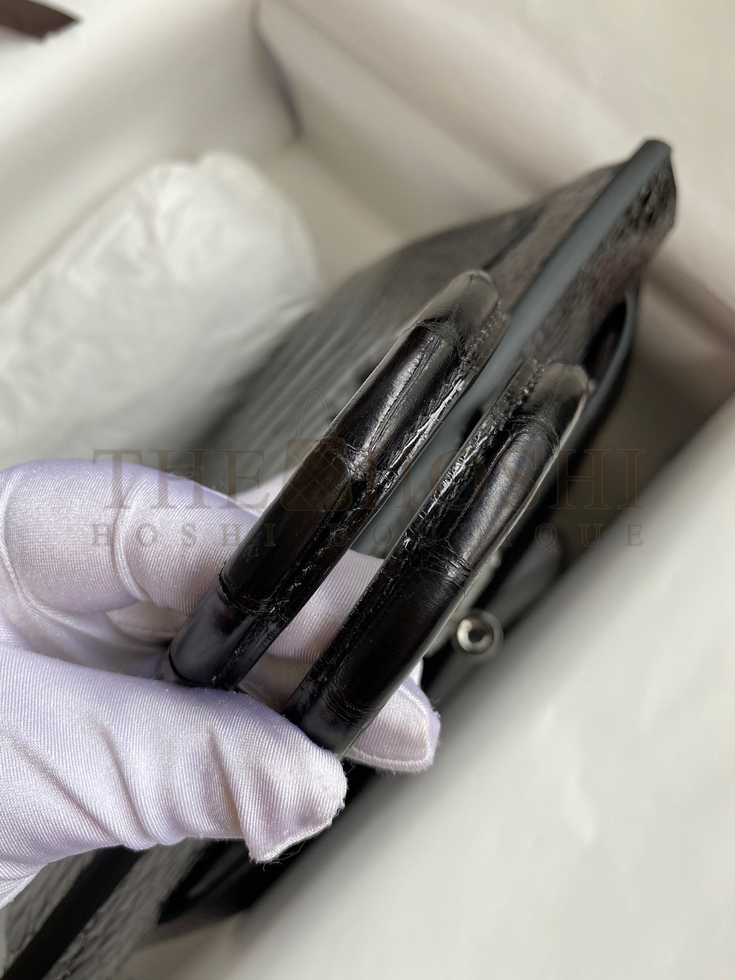 H**me5 Birkin 25 Retourne Handmade Bag In Black Shiny Alligator Leather Master Quality