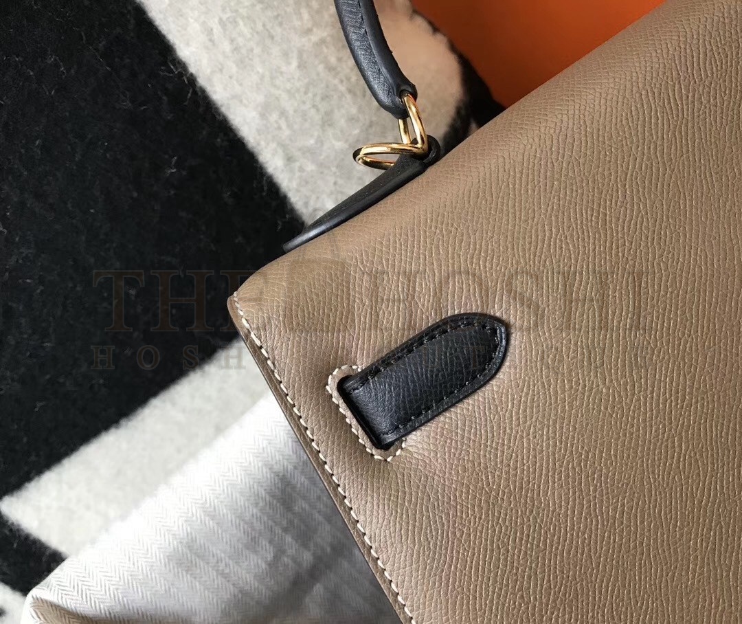 H**me5 Bi-color Kelly 32cm Epsom Bag Taupe/Black GHW Master Quality
