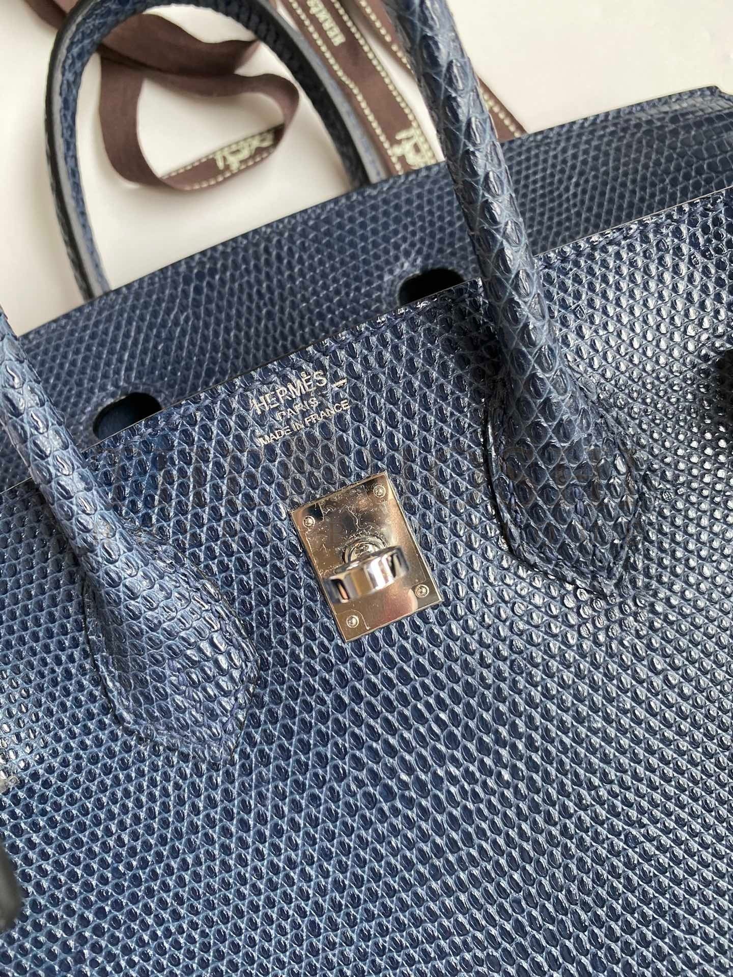 H**me5 Birkin 25 Retourne Handmade Bag In Blue Saphir Lizard Leather Master Quality