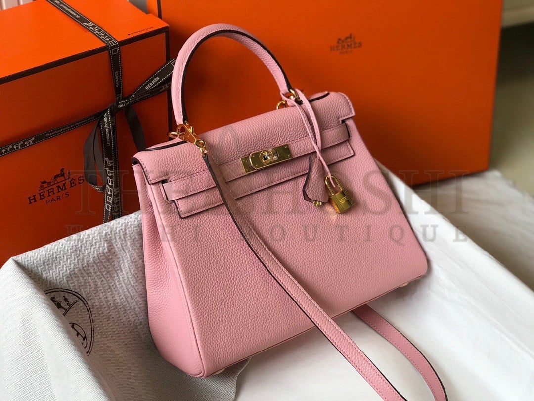 H**me5 Kelly 28cm Retourne Bag in Pink Clemence Leather GHW Master Quality