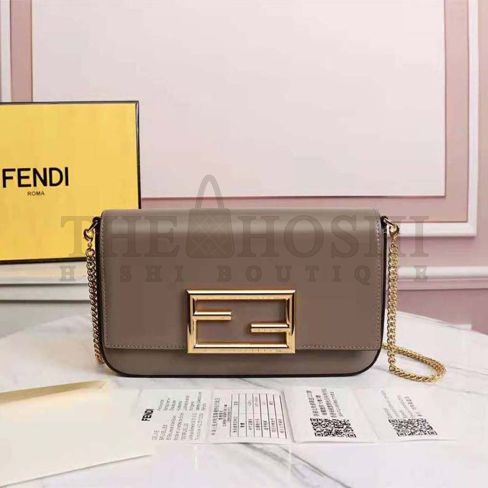 F**di Women Wallet on Chain with Pouches Leather Mini-Bag-Brown Master Quality