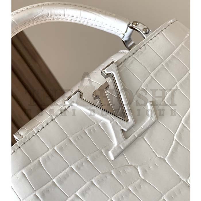 L0vis Vvtt0n LV Women Capucines Mini Handbag White Brilliant Crocodilien Leather Master Quality