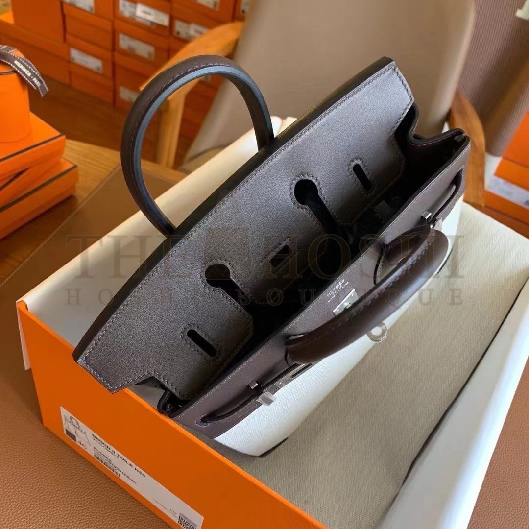 H**me5 Birkin 25 Handmade Bag In Toile & Chocolat Swift Leather Master Quality