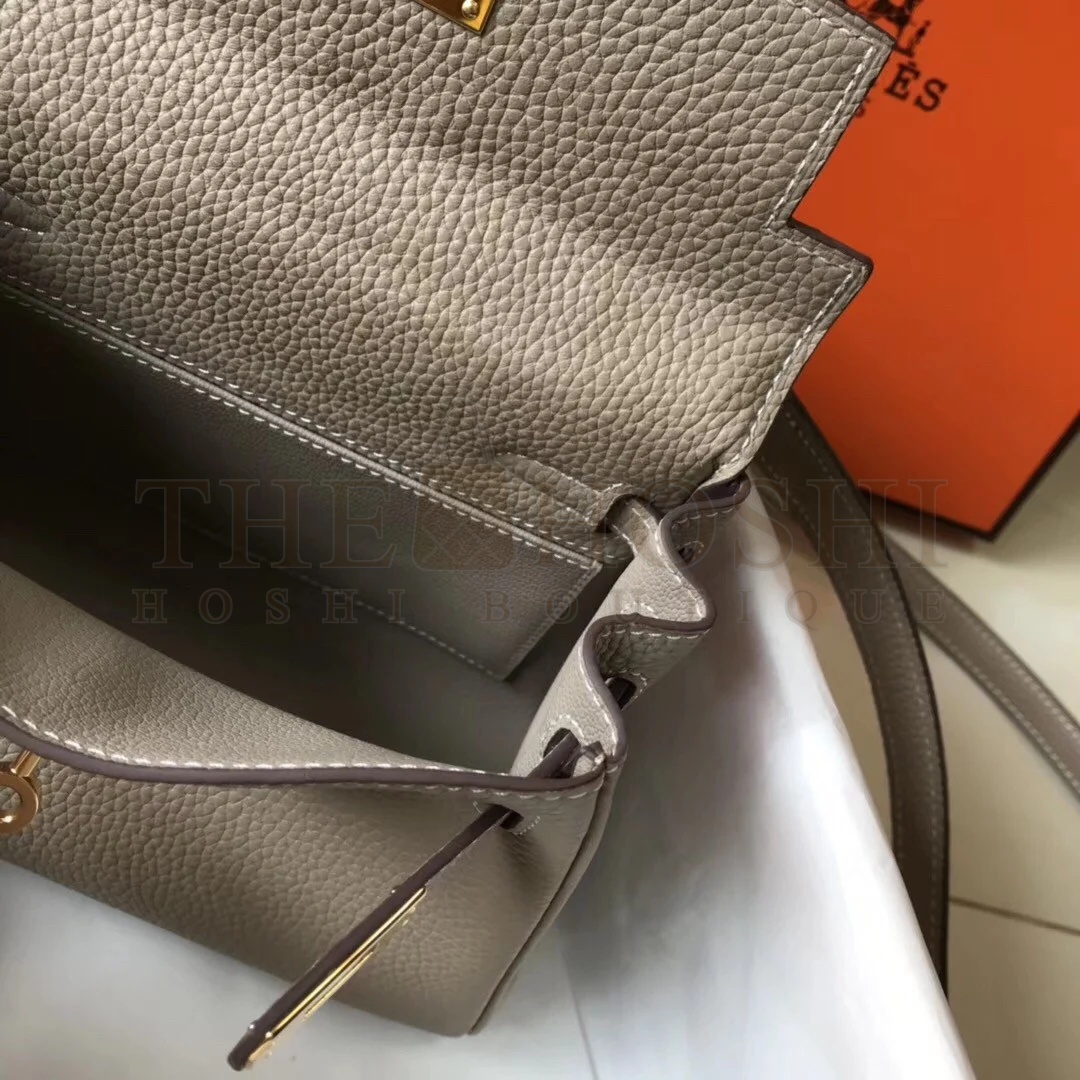 H**me5 Kelly 20cm Bag In Grey Clemence Leather GHW Master Quality