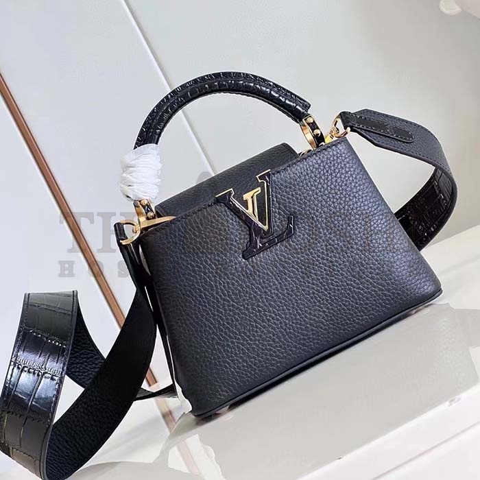 L0vis Vvtt0n LV Women Capucines Mini Handbag Black Taurillon Cowhide Leather Master Quality