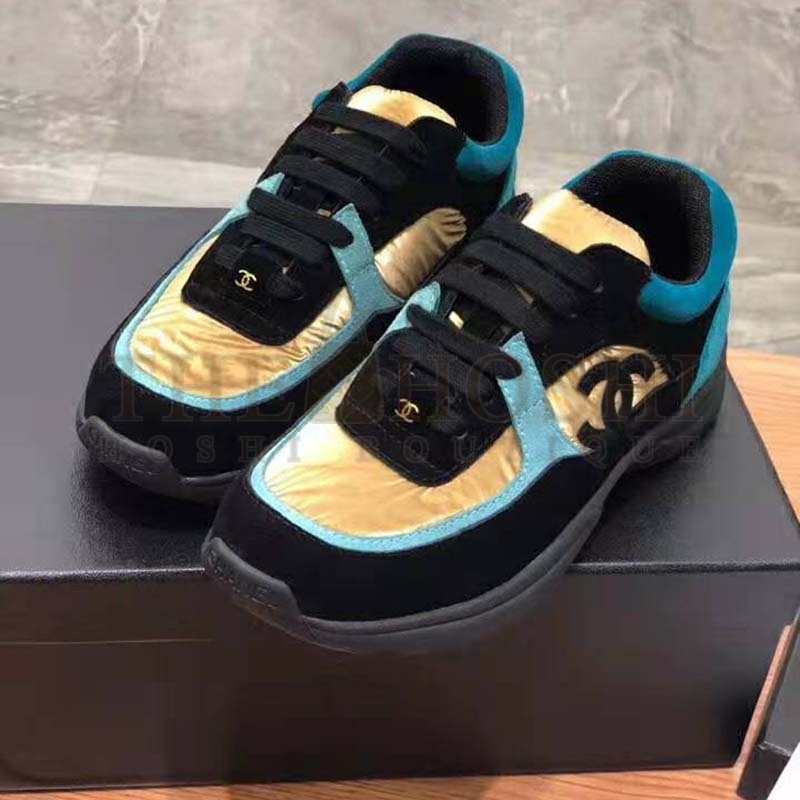 Ch**el Women Velvet Calfskin &amp; Mixed Fibers Sneakers-Gold Master Quality