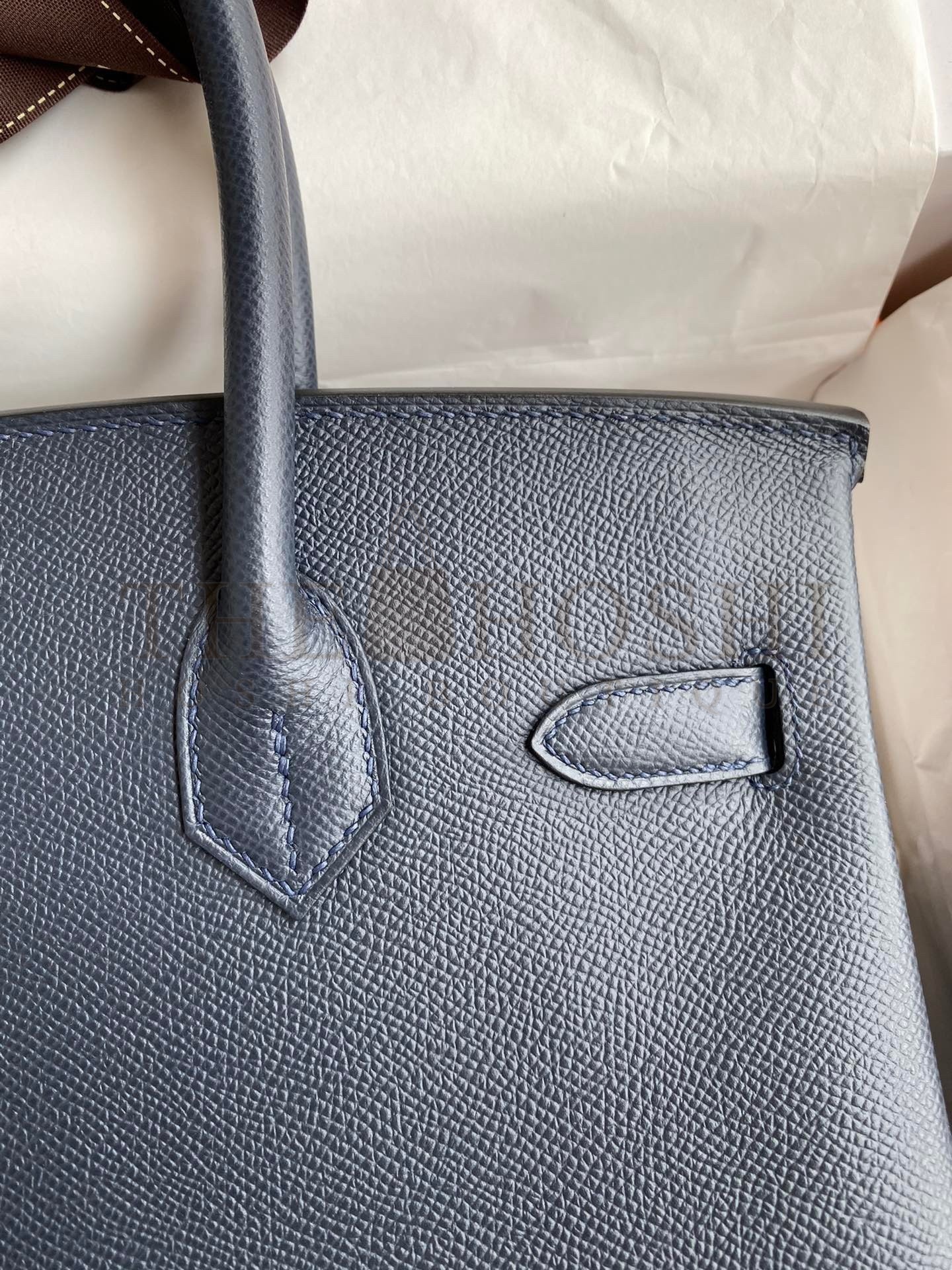 H**me5 Birkin 30 Retourne Handmade Bag In Blue Nuit Epsom Calfskin Master Quality